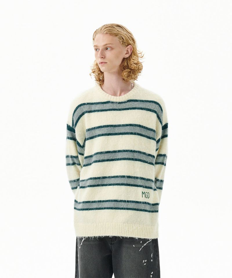 HAIRY STRIPE KNIT SWEATER