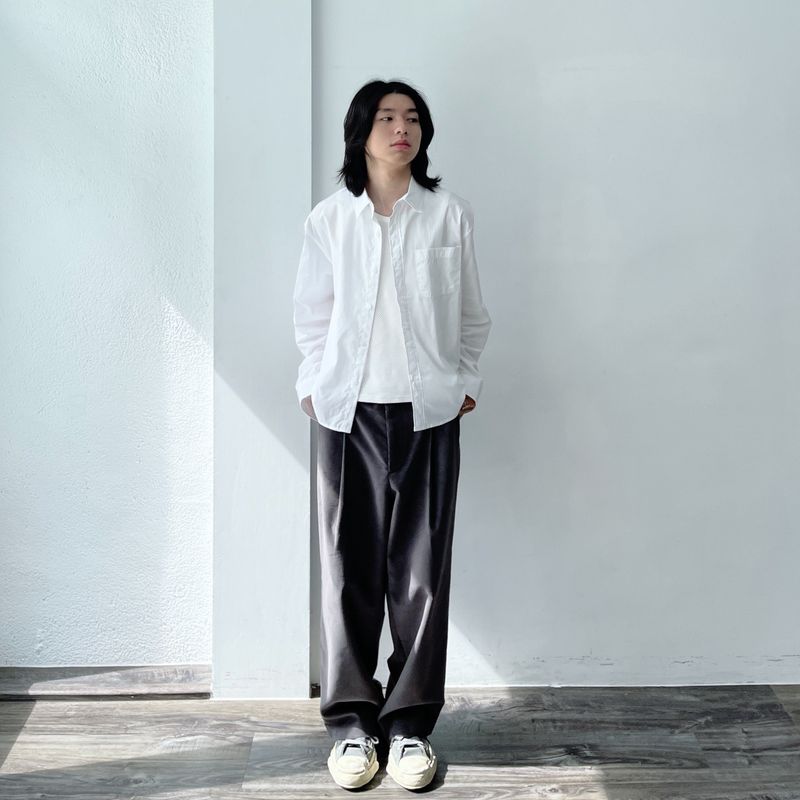 Fine-Rib Corduroy Straight Trousers