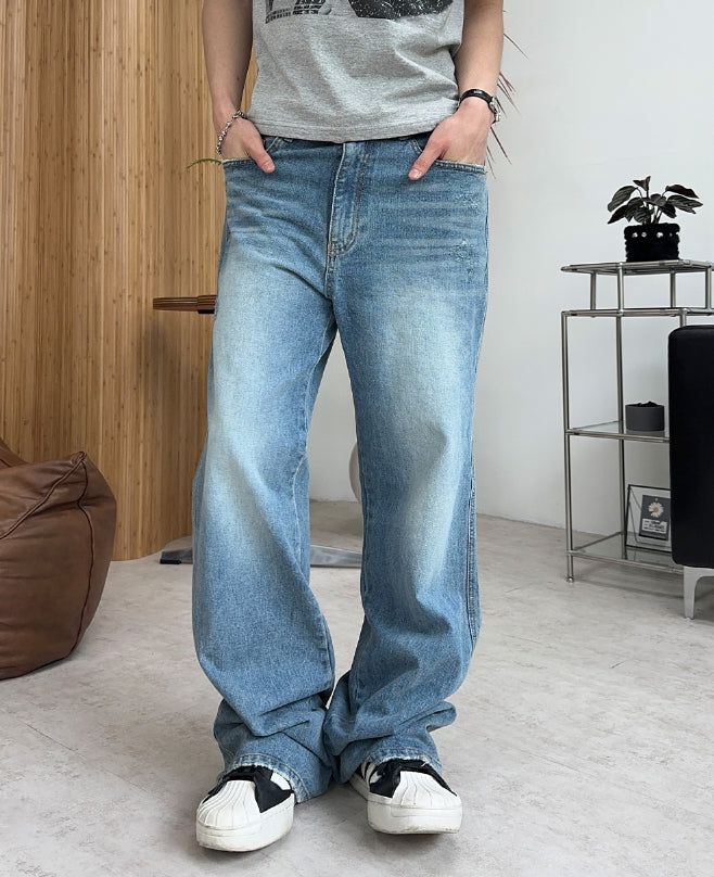 Record semi-flare denim pants