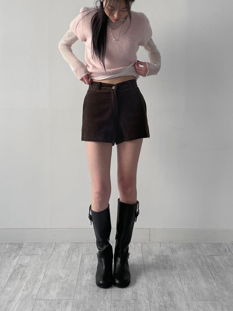 V-neck angora short-sleeved knit