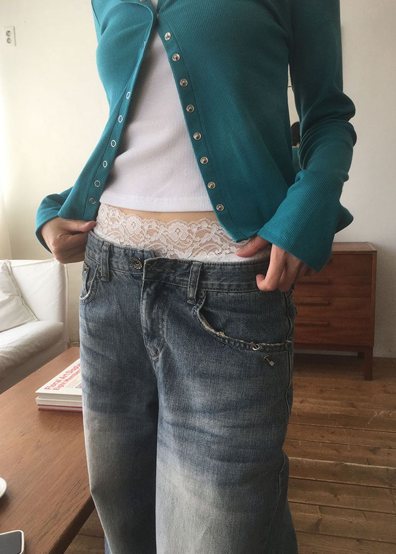 PIERCING WIDE DENIM PANTS (S-L)