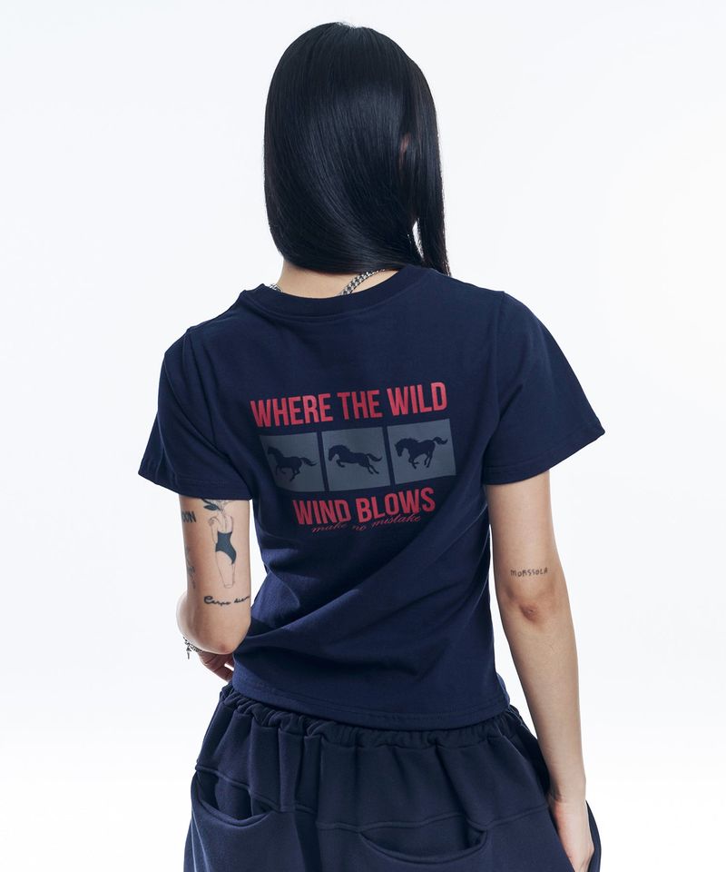 horse box cropped T-shirt - Navy
