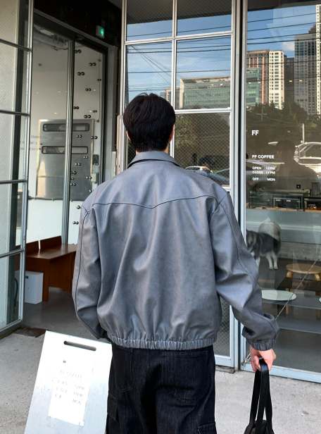 Waini Crack Two-Way Semi-Over Leather Jacket