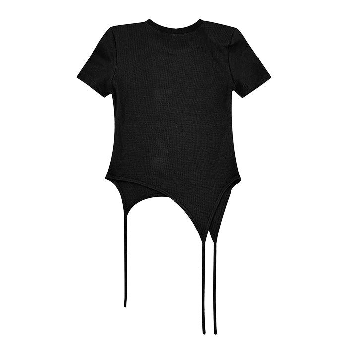 ショルダーパデットワッフルTシャツ _ ブラック
