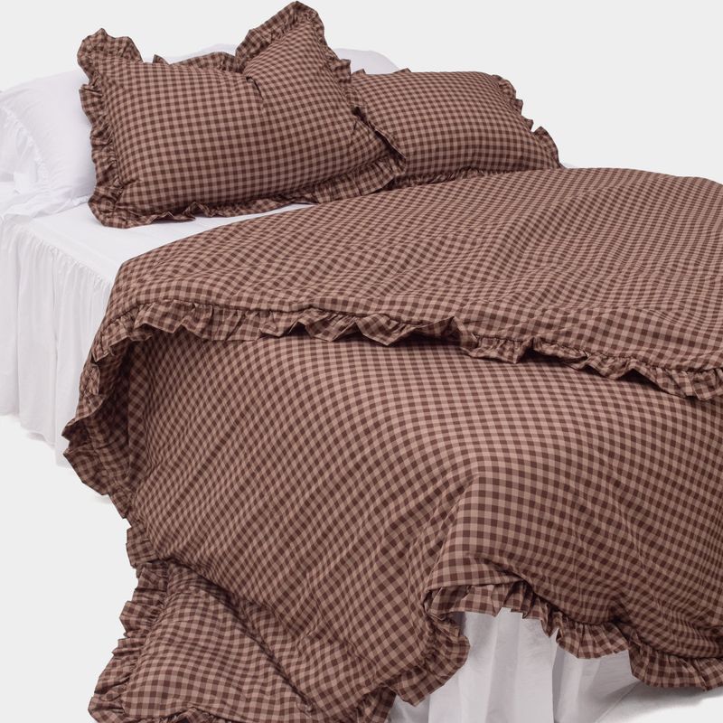 Dust-Free Gingham Check Frill Duvet Cover - K size