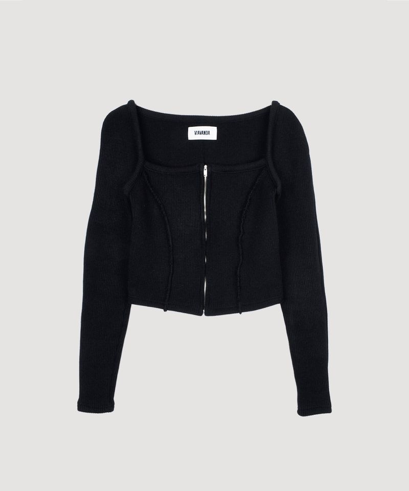 SQUARE NECK RIB CARDIGAN