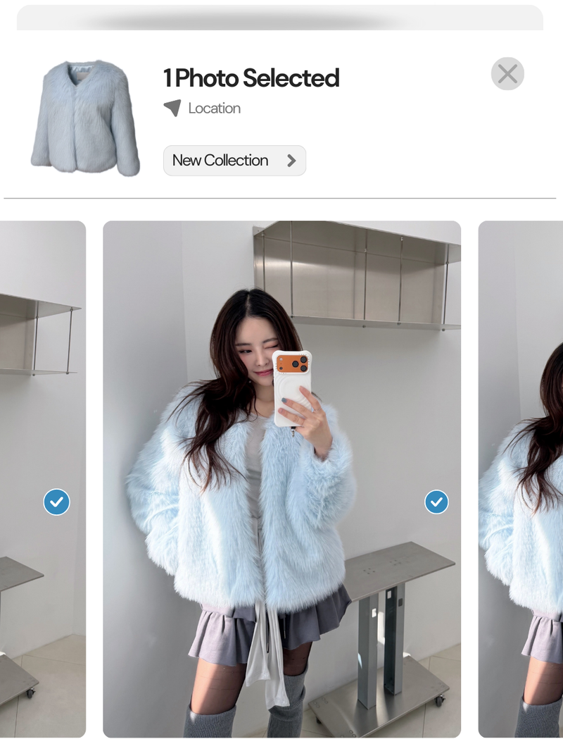 Sky Cloud No Collar Fur Jacket