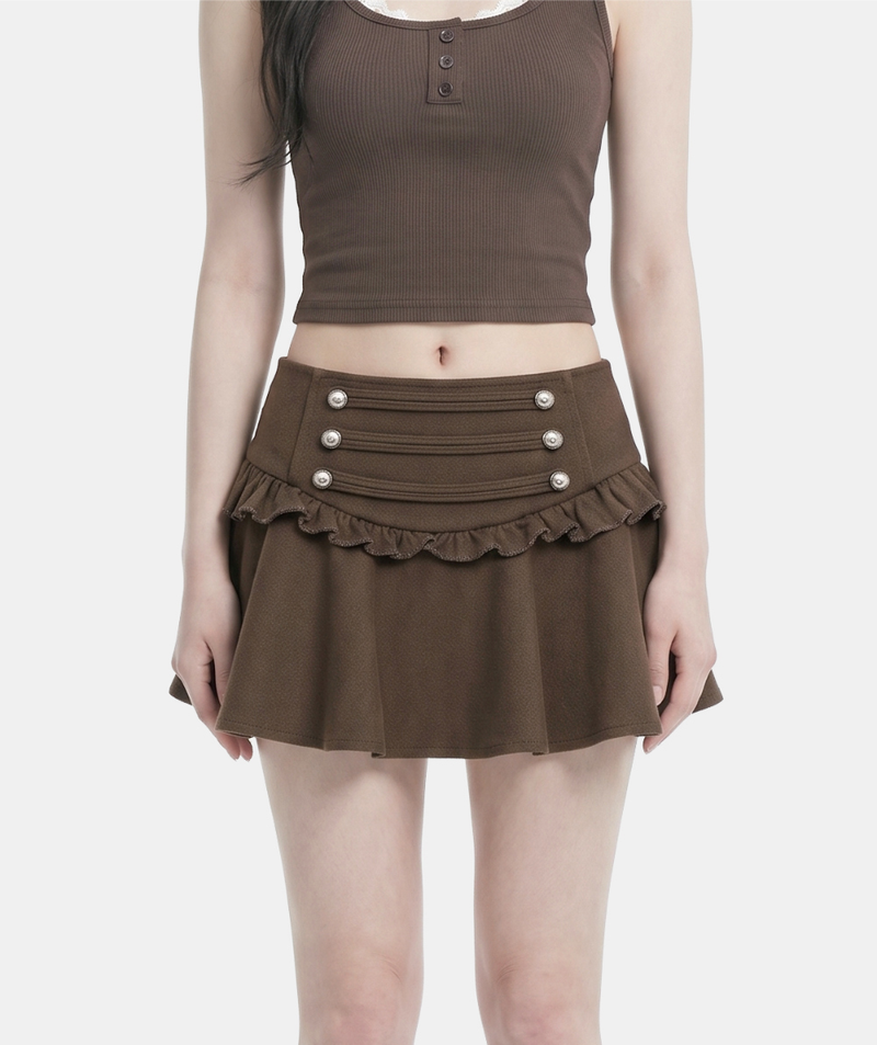 Metal Button Frill Mini Skirt