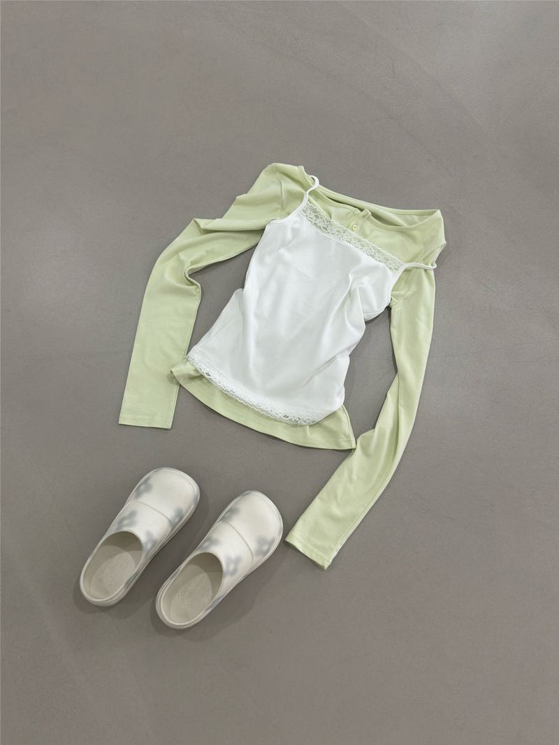 Lace Cami Top (Tumble, Bio-Washed) 3sizes - Ivory