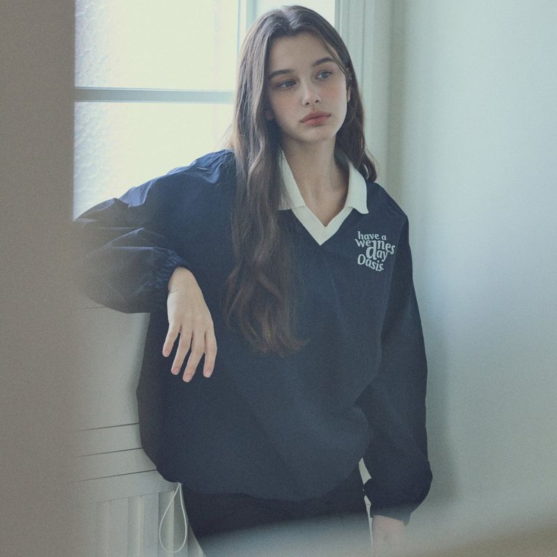 Signature Nylon Collar Sweatshirt_Navy