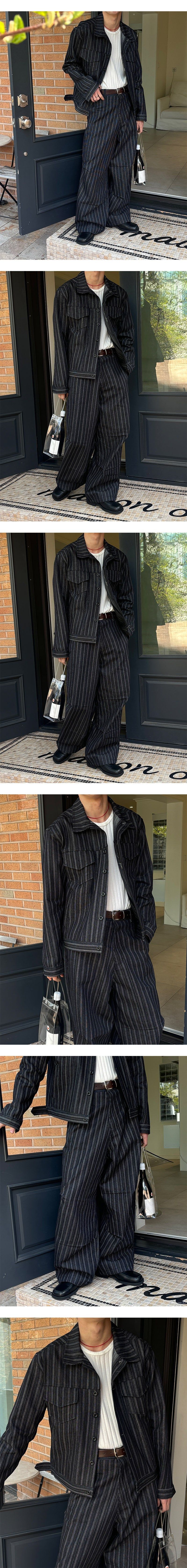 [SET UP가능] Stripe trucker denim jacket