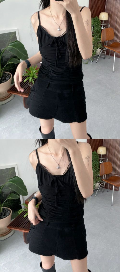 Lace shirring bustier (4 colors)