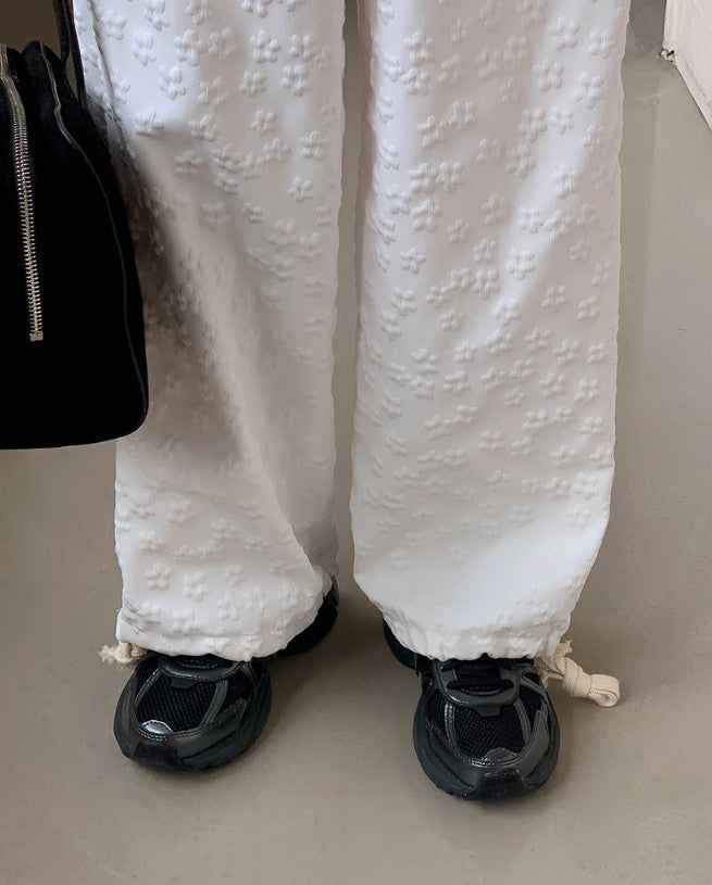Flower Emboss String Wide Jogger Pants (4color)
