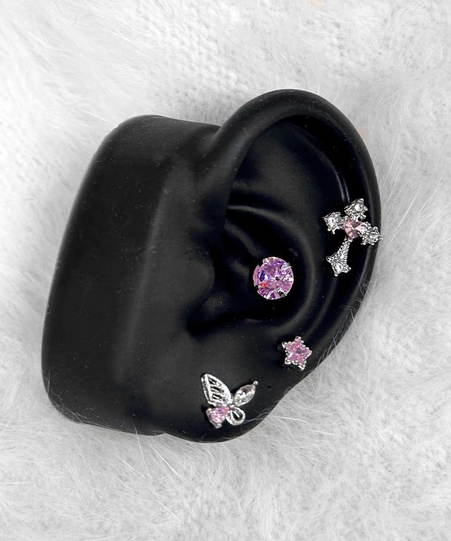 Pink Butterfly Cross Star Cubic Pierce 4 Set