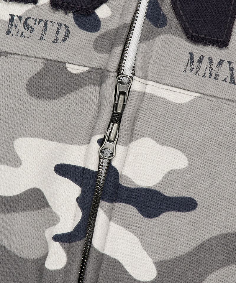 CAMO APPLIQUE ZIP UP HOODIE