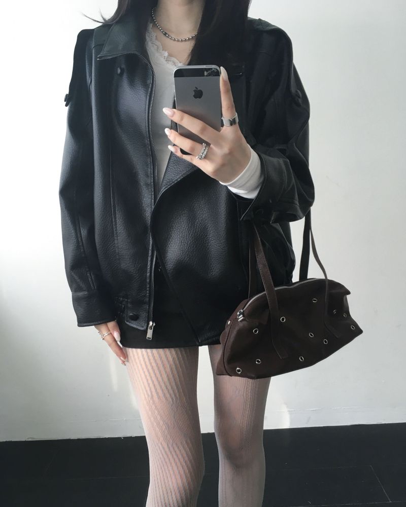 High neck leather jacket