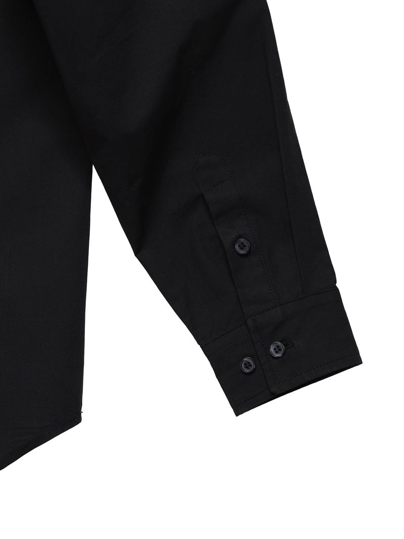 6CRAYON Patchwork Basic Black Cotton Poplin Embroidered Shirt