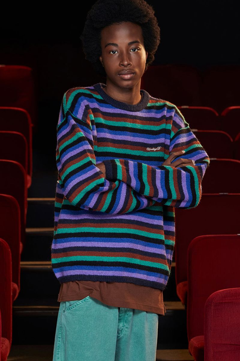 STRIPE MOHAIR KNIT / NAVY