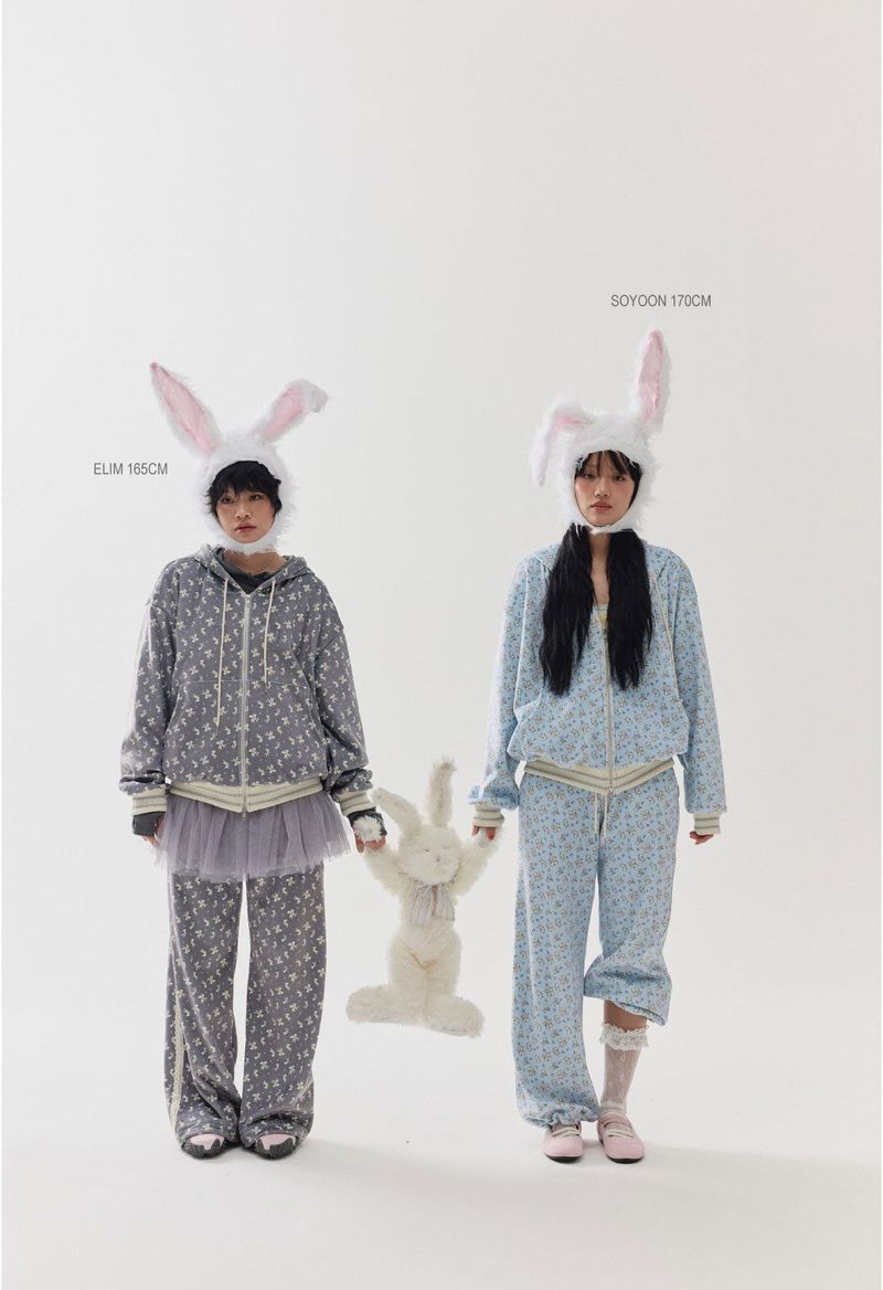 rabbit fluffy hoodie babi blue