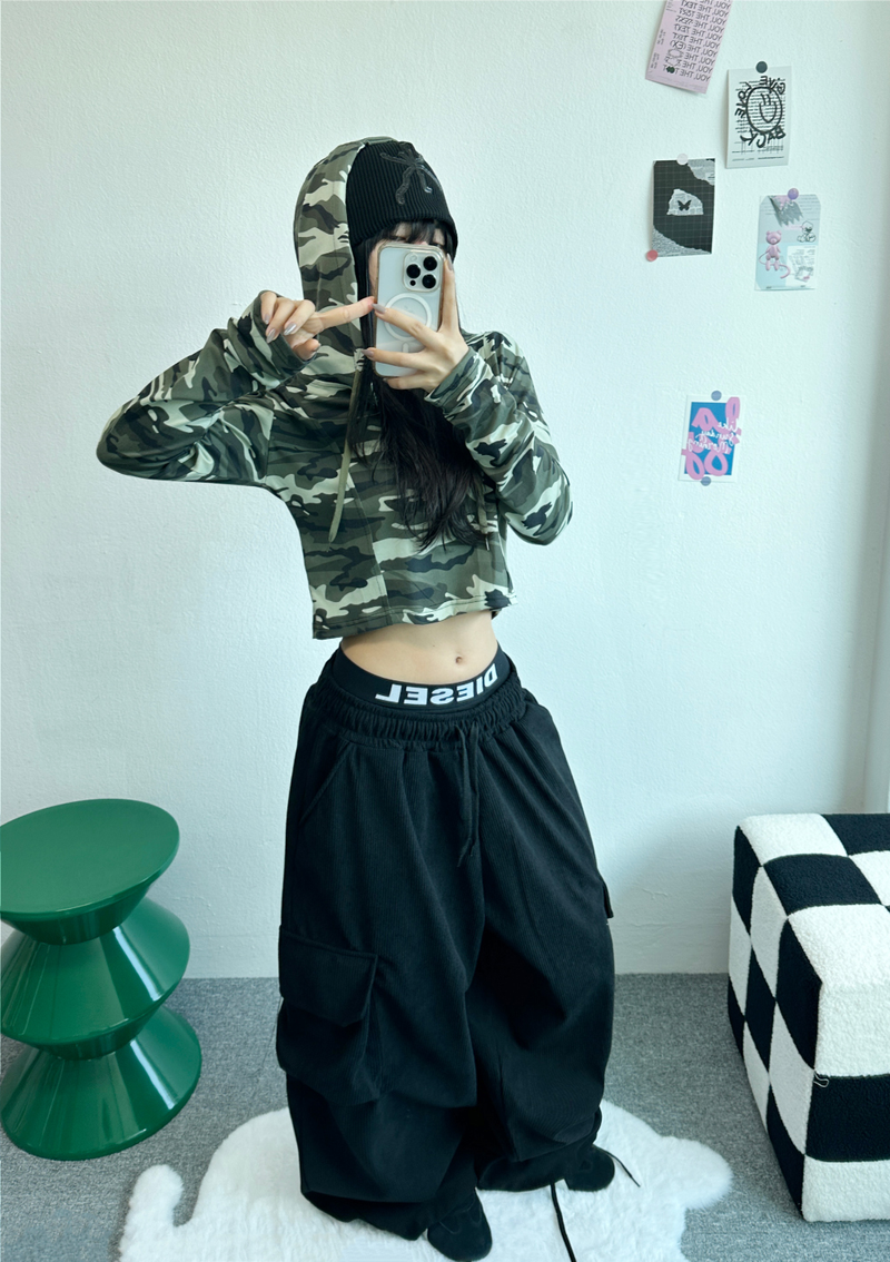 CROP MILITARY HOODIE💚🖤