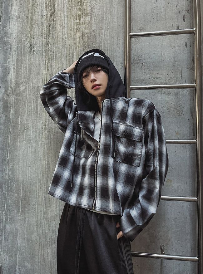 Philly loose fit checked hoodie jacket