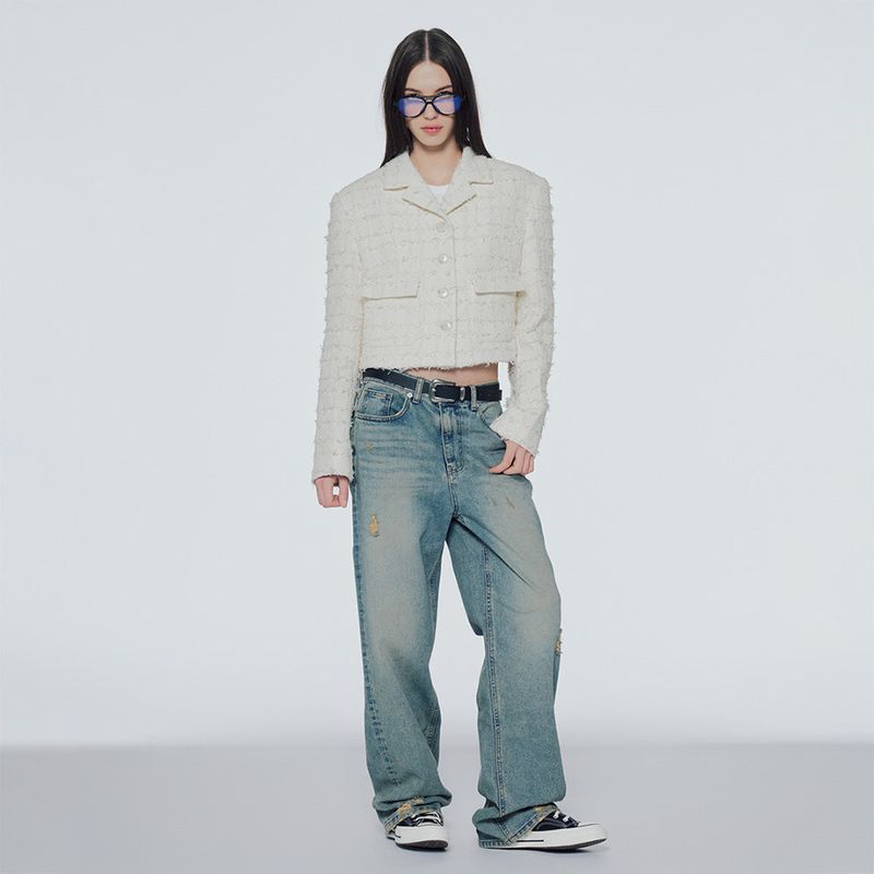 Sequinned cropped tweed jacket