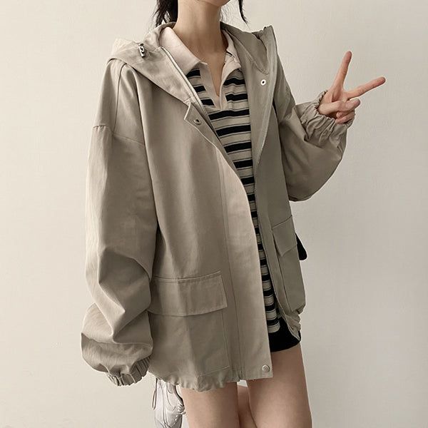 Barlock Oversized Fit Big Hood Zip-Up Bomber Jacket