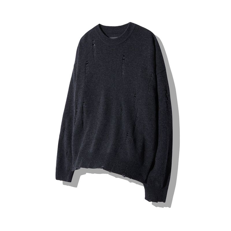 [ULKIN] Damaged Round Knit_Charcoal
