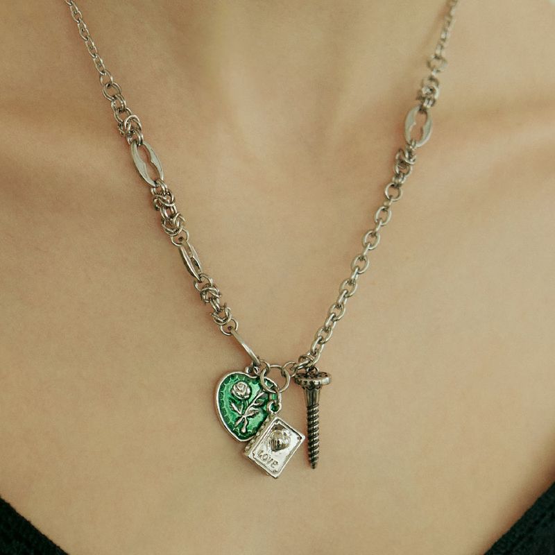Rose Heart nail Surgical Chain Necklace