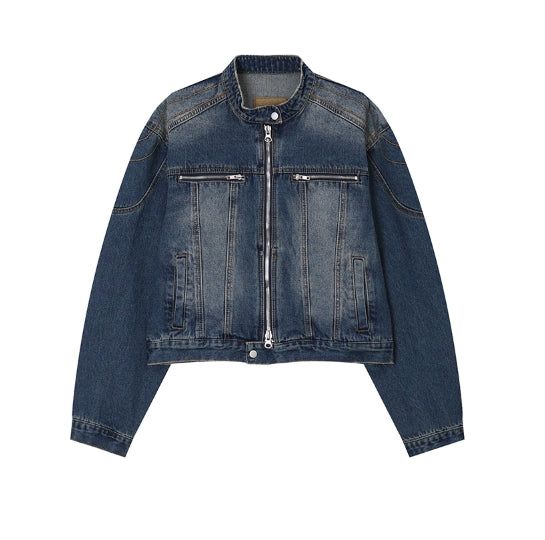 Ocean Washing Stitch Biker Denim Jacket