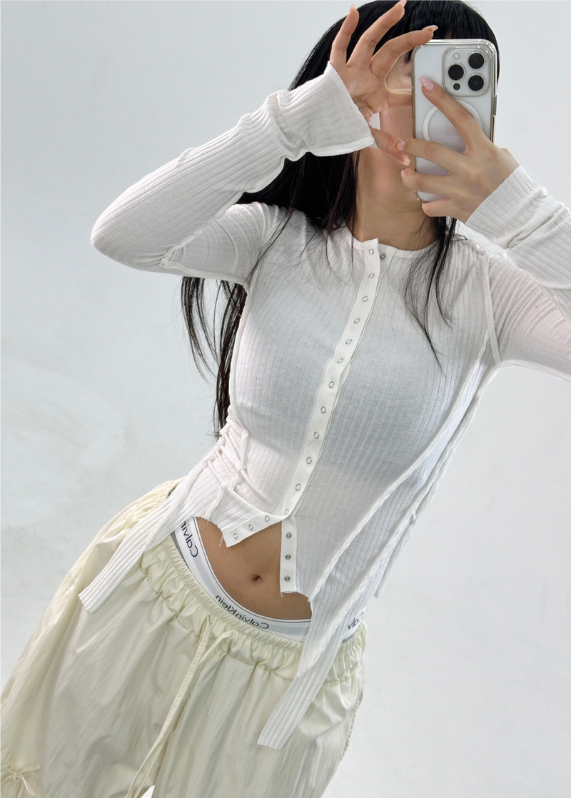 CUTTING POINT SLIM BUTTON RIBBED T-CARDIGAN 🤎 - 3 COLORS