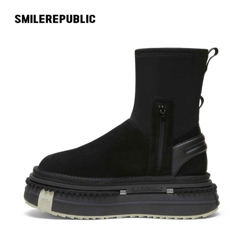 SMILEREPUBLIC(スマイルリパブリック)の「Black Mid-Calf Side-Zip Chunky Platform Winter Boots with Rear Pull Tabs(Shoes)」
