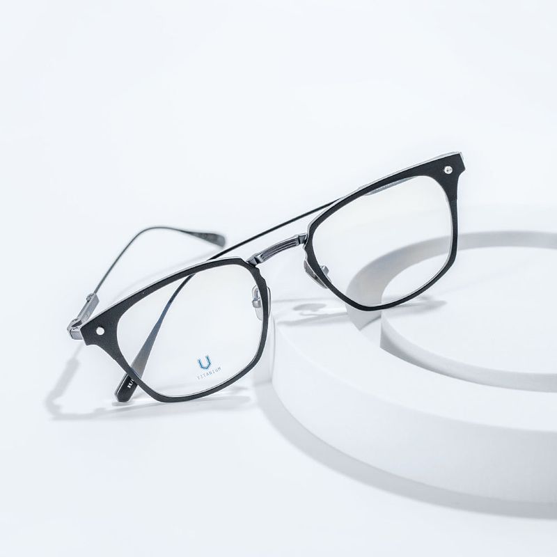 Knouun Square titanium glasses CODE. 104. A Black N Gray