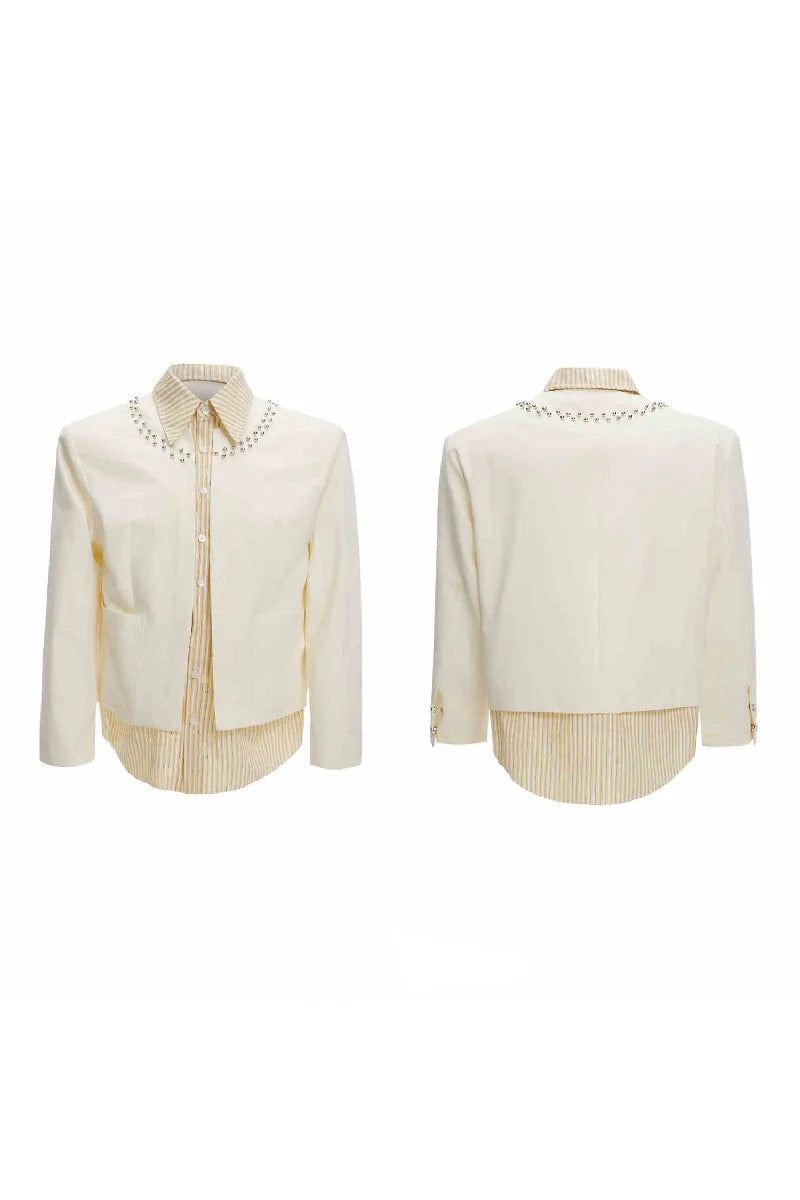 Striped Layered Studded Shirt Jacket