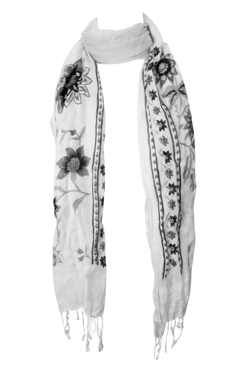 Oriental flower scarf (White/Yellow)