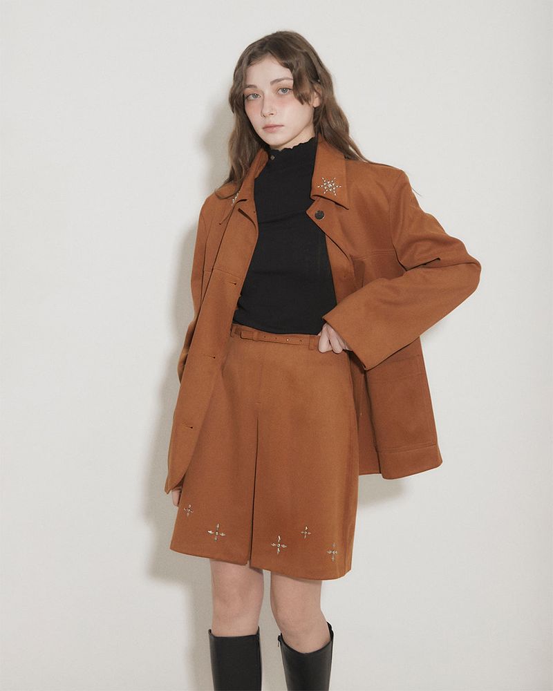FAUX SUEDE STUDS MINI SKIRT [BROWN]
