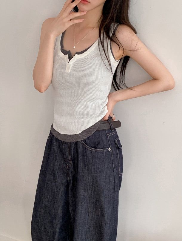 #Button Point Rib Sleeveless (3color)