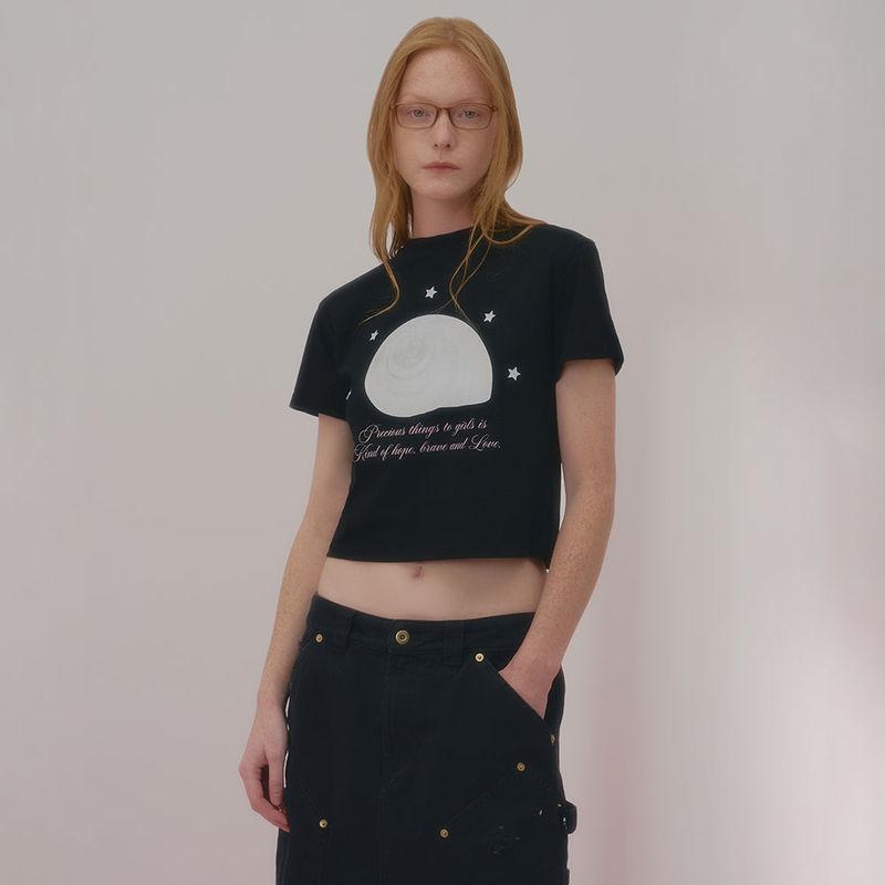 NCOVER(エンカバー)の「CHARMING SHELL CROP TSHIRT-BLACK(Tops)」