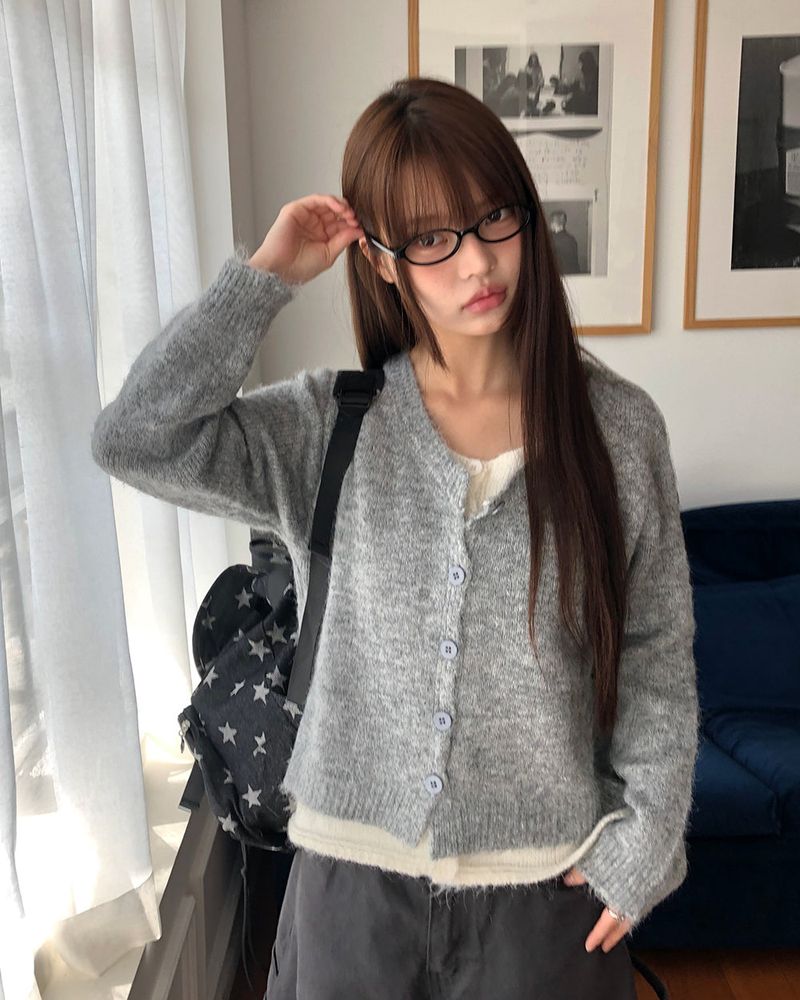 Meco Colorblock Layered Double-Layer Long Sleeve Knit Cardigan
