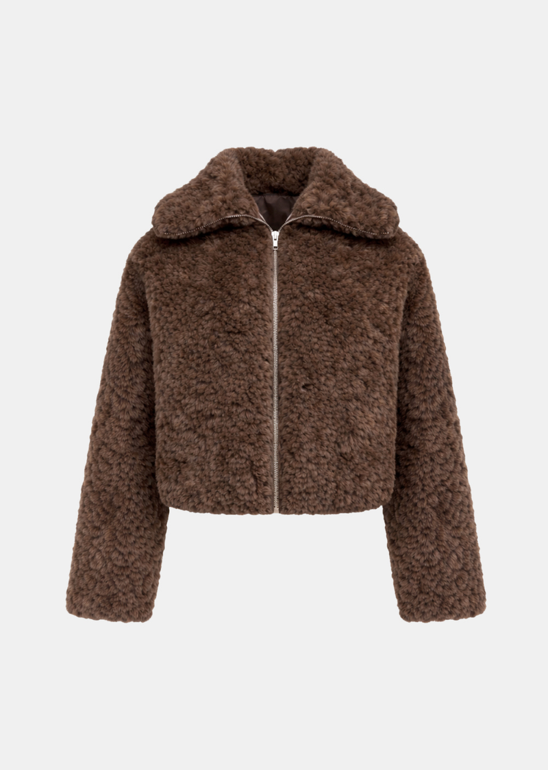 Ruen Bouclé Fur Short Zip-Up Jacket
