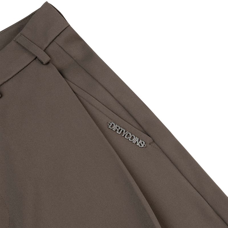 Metal Label Wide Trouser Pants - Brown