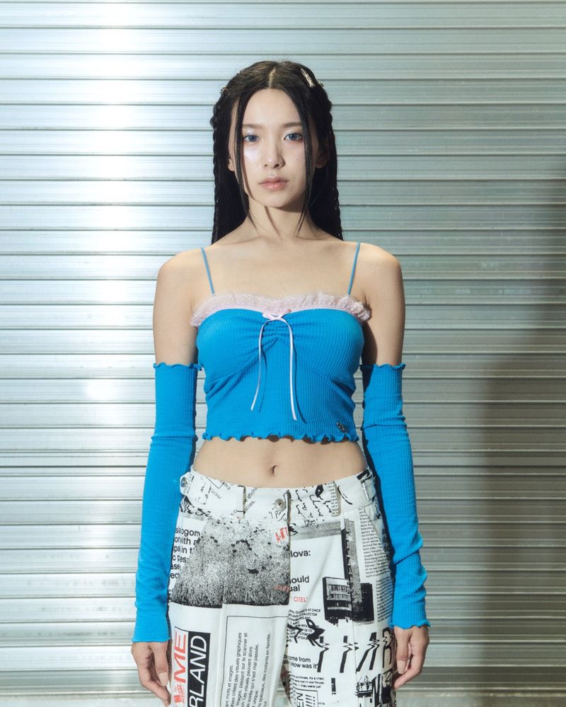 lace top warmer set - blue
