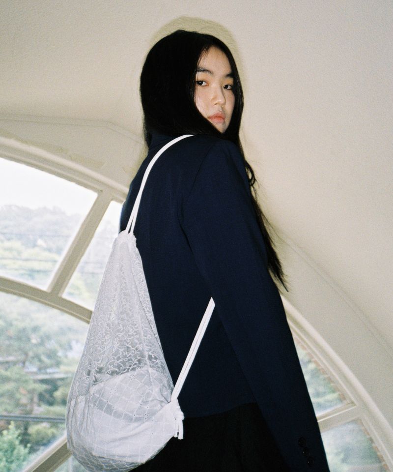  Lace Drawstring Bag - White