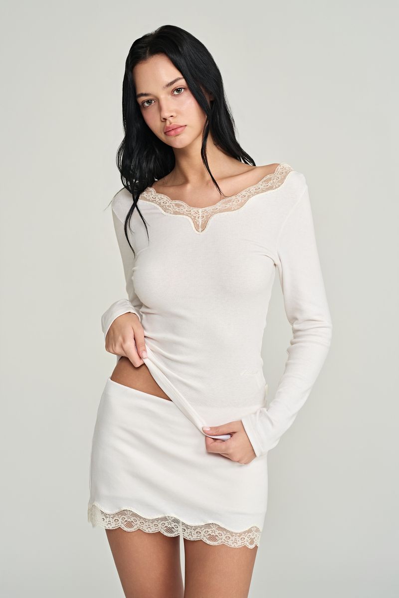 Rose angora lace skirt, Ivory