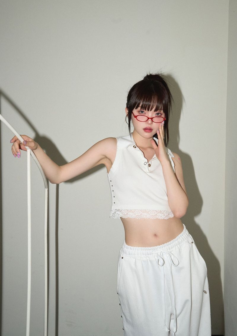 (3rd reorder) stud lace pk top - white