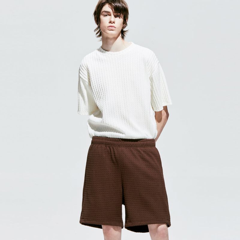 2way waffle half banding pants brown