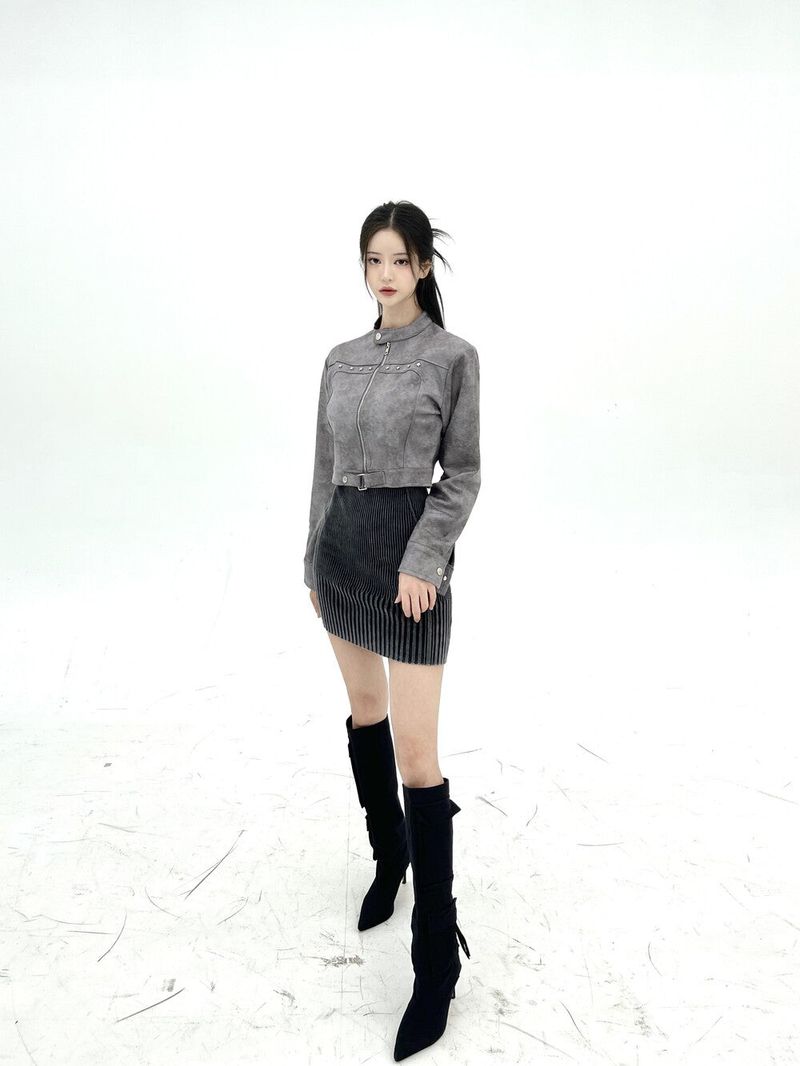 1059. Star stud suede crop jk (2color)
