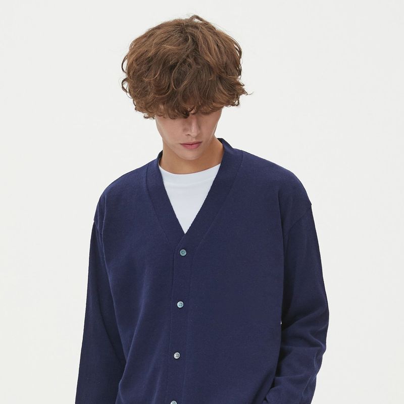 LAMBSWOOL V NECK CARDIGAN_NAVY