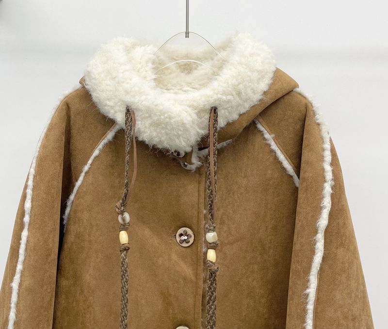 Flower Button Duffle Shearling Coat