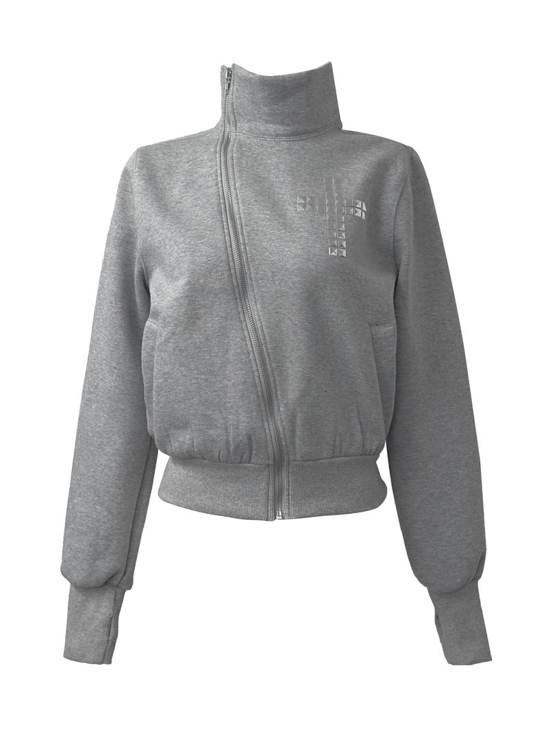 cross stud diagonal warmer zip-up (fleece-lined / 2color)